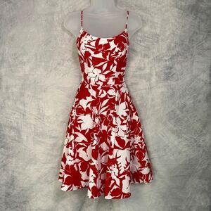 vtg y2k Tropical floral Dress Womens sz 8 Red Beach Vacation Retro Fit and Flare